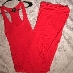 Bright red sundress with high slit & fitted sides!